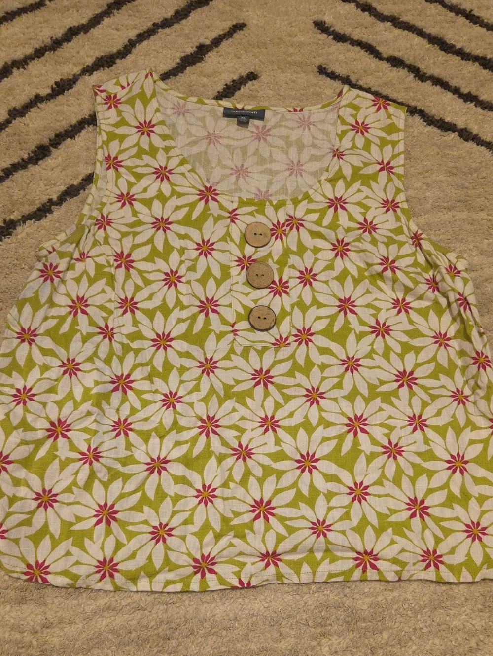 ModCloth White Floral Top with Green and Pink Accents